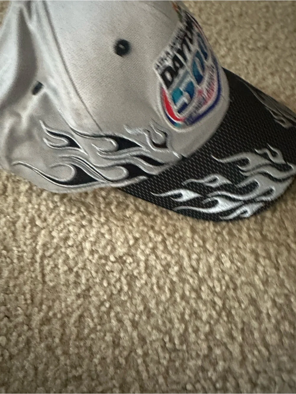Daytona 500 Embroidered Flame Baseball Cap - Gray & Black